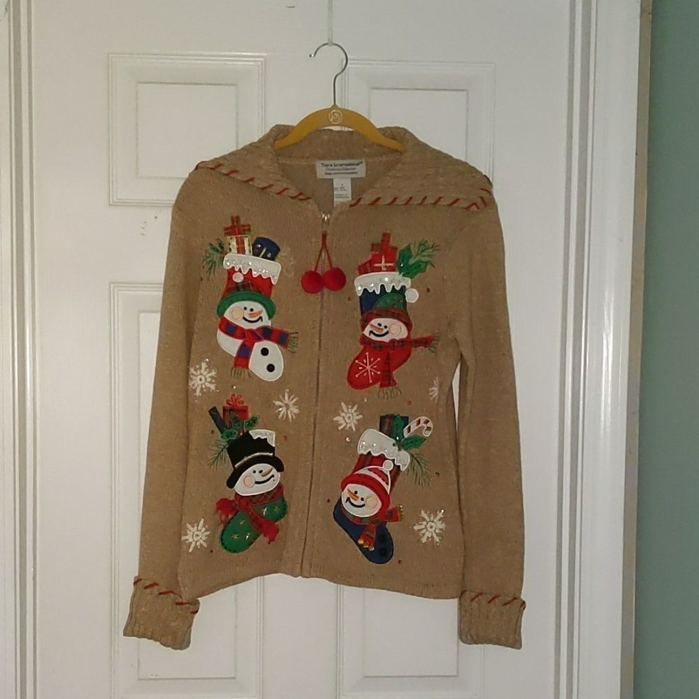 Tiara International snowman cardigan sweater Sz S